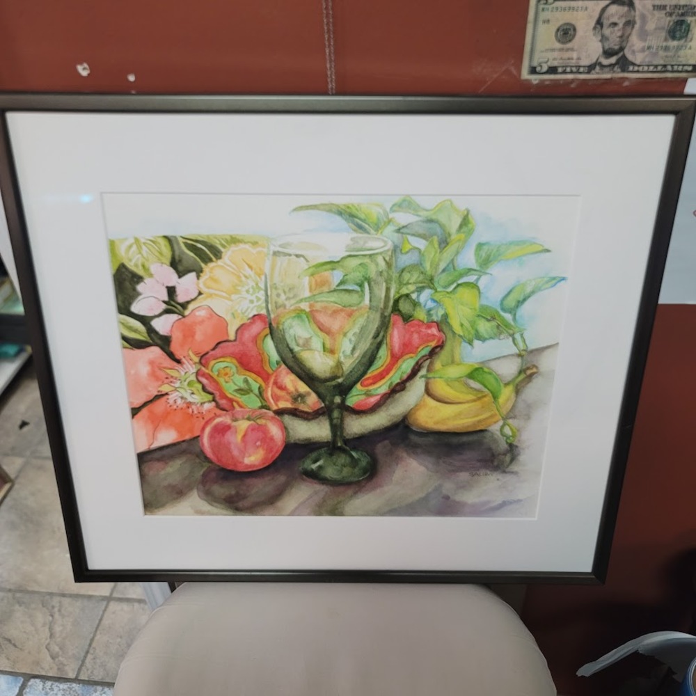 Still Life Under Glass Framed Watercolor Sherry Allen Tallahassee 21.6" x 19"